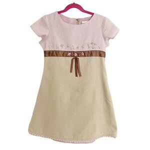 American Girl Girls Dress Sz 8 Fit & Flare Linen Blend Embroidered Bow Lined
